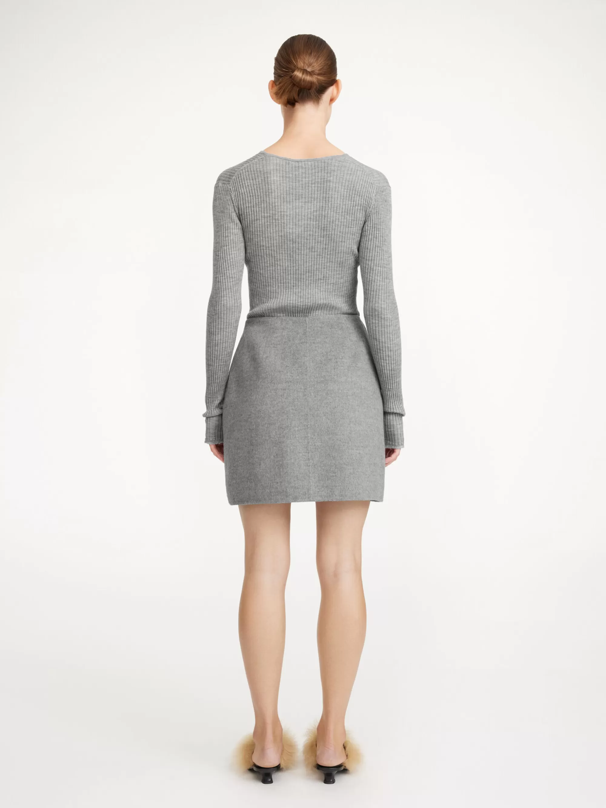 New By Malene Birger Chambray Mininederdel Grey Melange