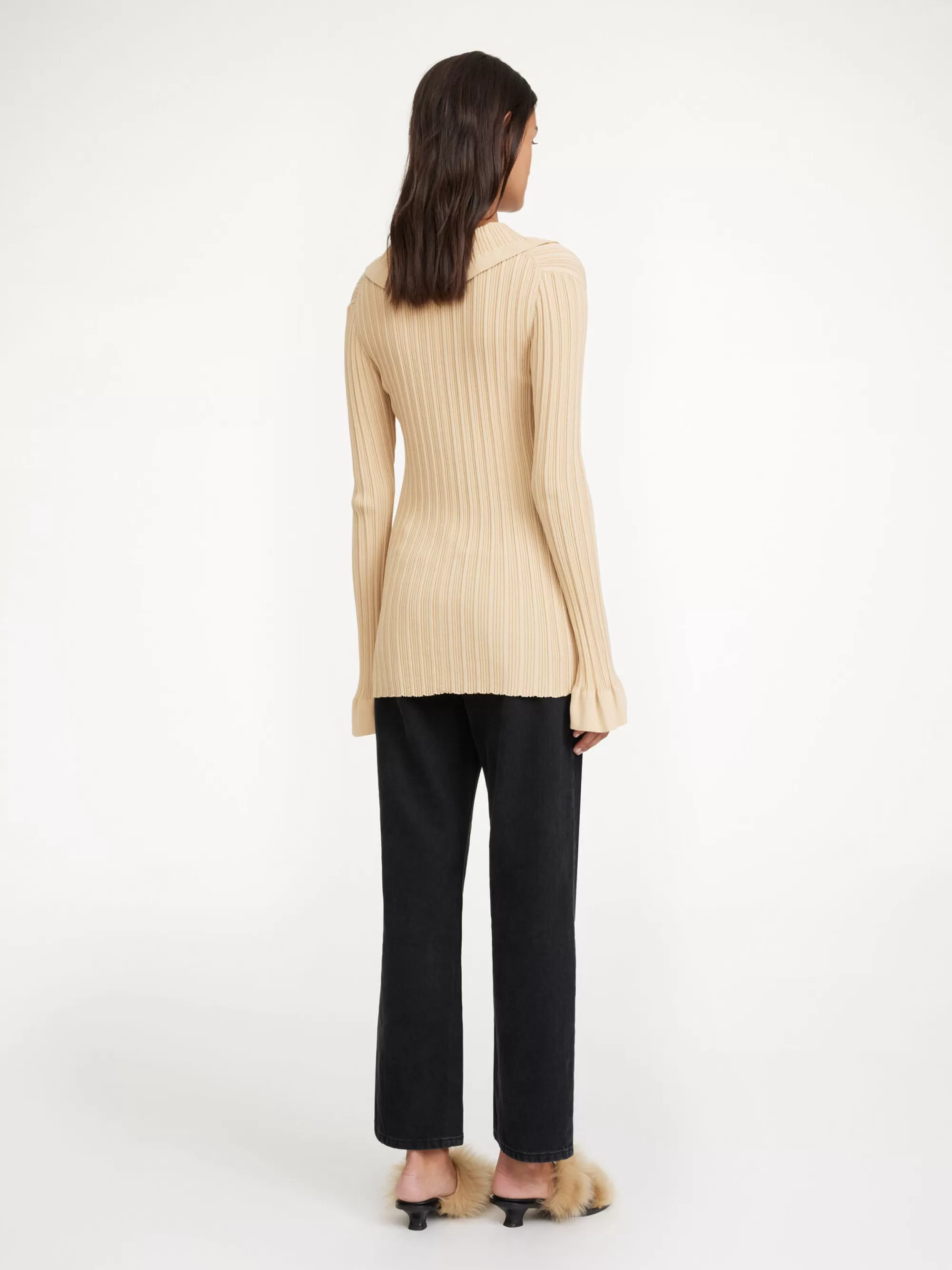 New By Malene Birger Devora Ribstrikket Cardigan Warm Sand