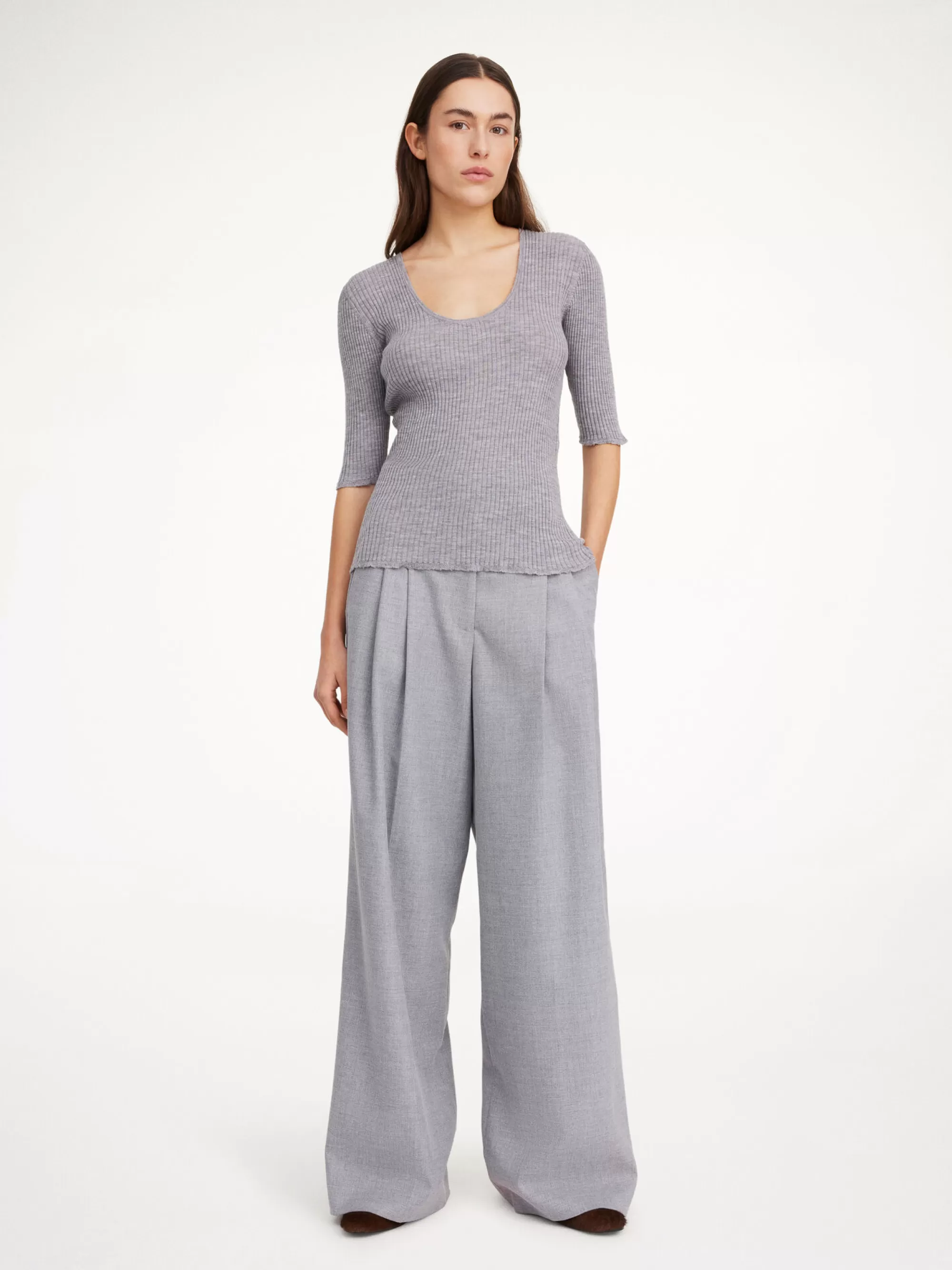 Online By Malene Birger Remoni Top I Merinould Grey Melange