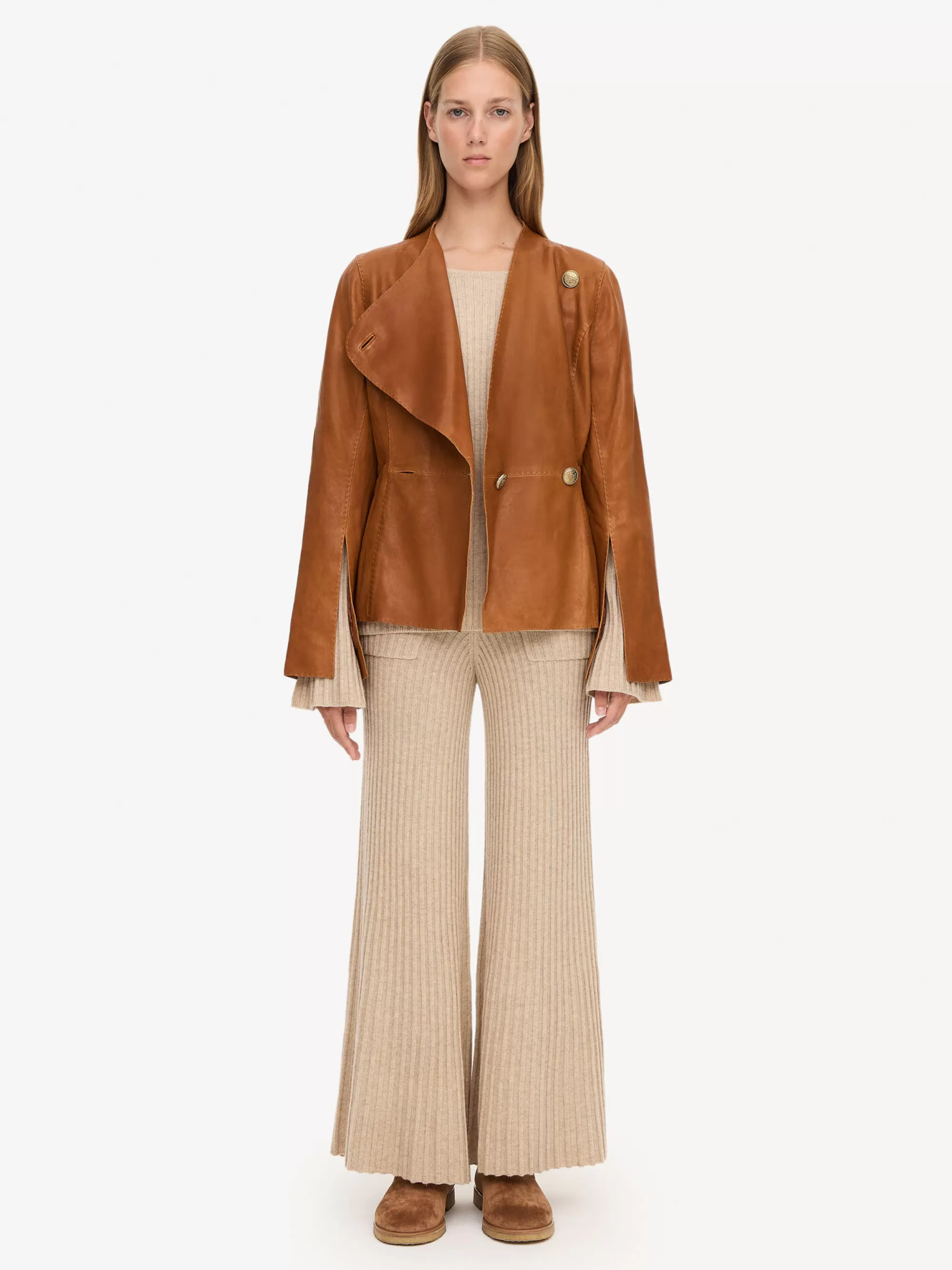 Cheap By Malene Birger Selmas Cropped Læderjakke Tobacco Brown